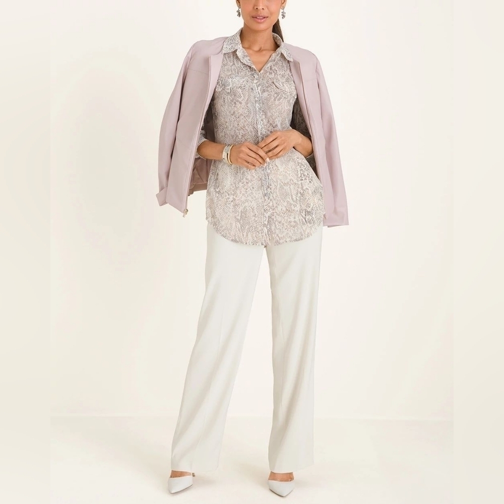 Chico's Women's Size 3/16-18 Button Down Python Print Sheer Top